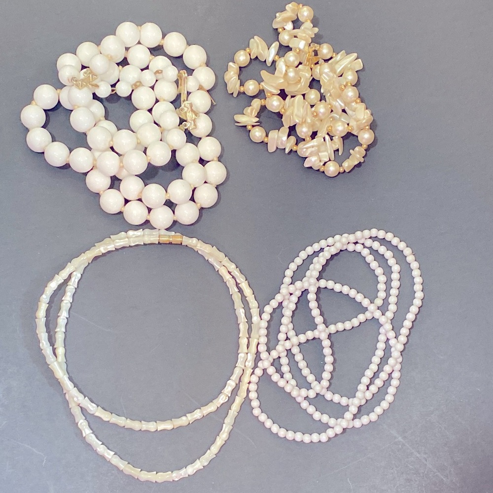 4 vintage necklaces beaded  mother of pearl 60s 70s lot bundle wholesale